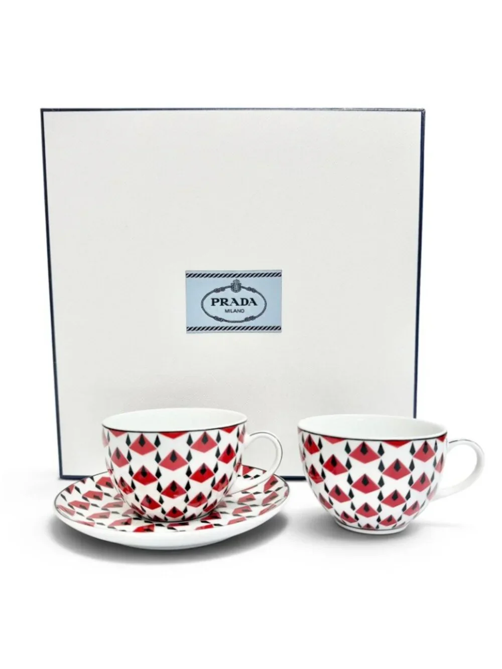 Prada Collection Porcelain Tea Cup Set Vienna Red Cup Saucer Tableware White